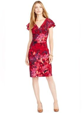 Ralph Lauren Red Flutter-Sleeve Floral-Print size 6